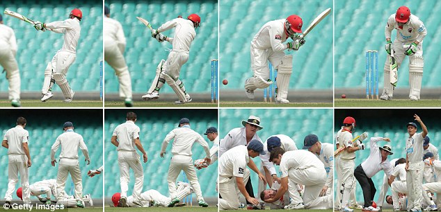 Australian Cricketer and batsman Phil Hughes has been struck by bouncer from sean abott