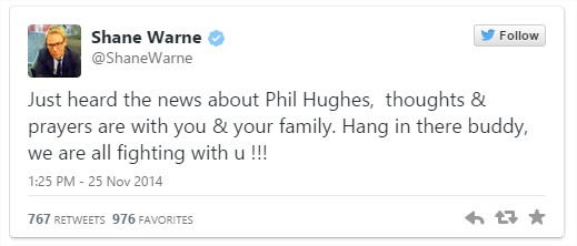 Cricket world unites on Twitter to offer prayers for Phillip Hughes’ speedy recovery