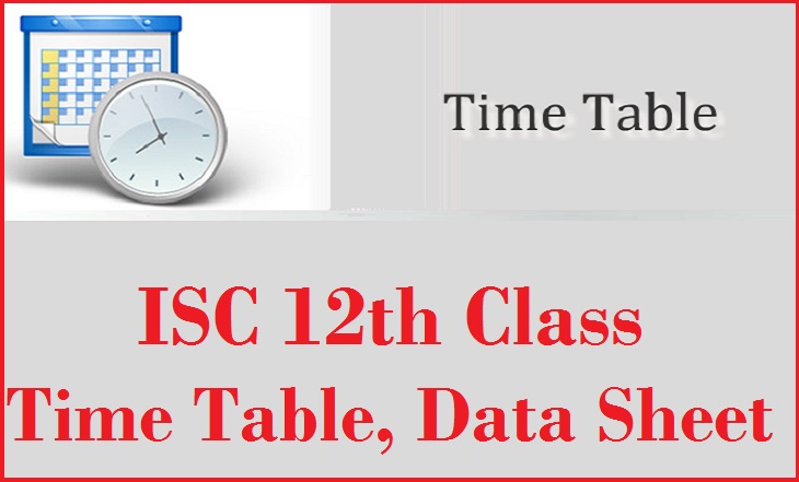 ISC 12th Class Time Table, Data Sheet