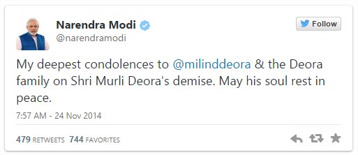 Ex-Union minister Murli Deora passes away; funeral to be held today Zee News - Google Chrome