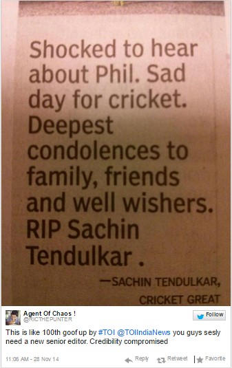 Times Of India Prints RIP Sachin Tendulkar Instead Of Phil Hughes - Google Chrome_3