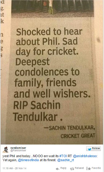Times Of India Prints RIP Sachin Tendulkar Instead Of Phil Hughes - Google Chrome_4