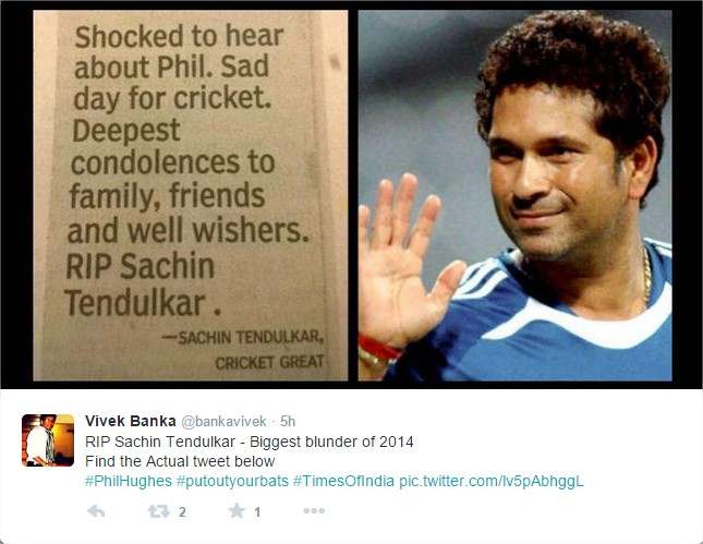 Times Of India Creates A Blunder Mistake Again Printing RIP Sachin