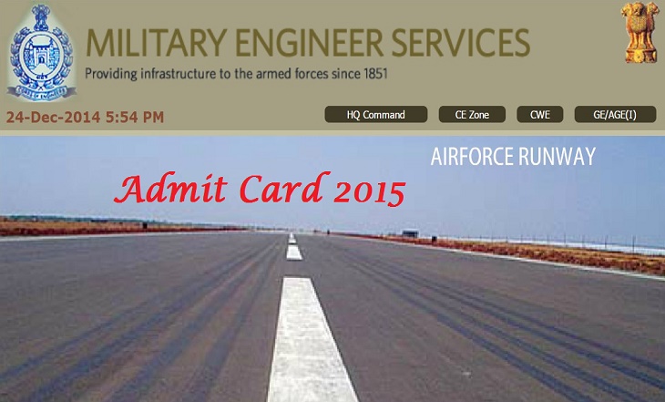 Military Engineer Services ( MES ) Exam Admit Card 2015