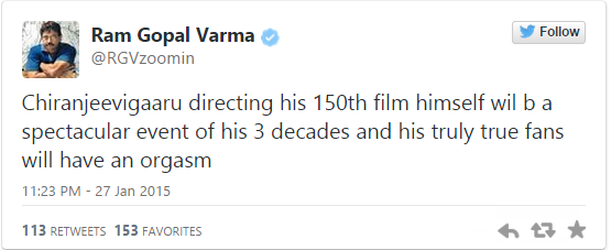 150th Film chiru direction rgv tweets