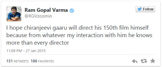 RGV Tweets on chiru 150th movie