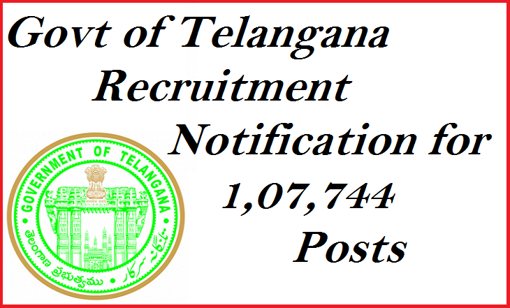 Govt of Telangana Recruitment Notification for 1,07,744 Posts