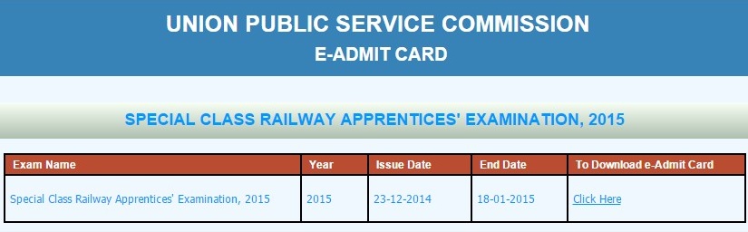 UPSC releases admit card for Special class railway apprentices examination 2015