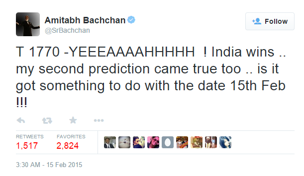 Amitabh Bachchan Twittes about India Win