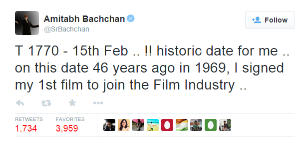 Amitabh Bachchan Twittes about 15th Feb as historical day for him.