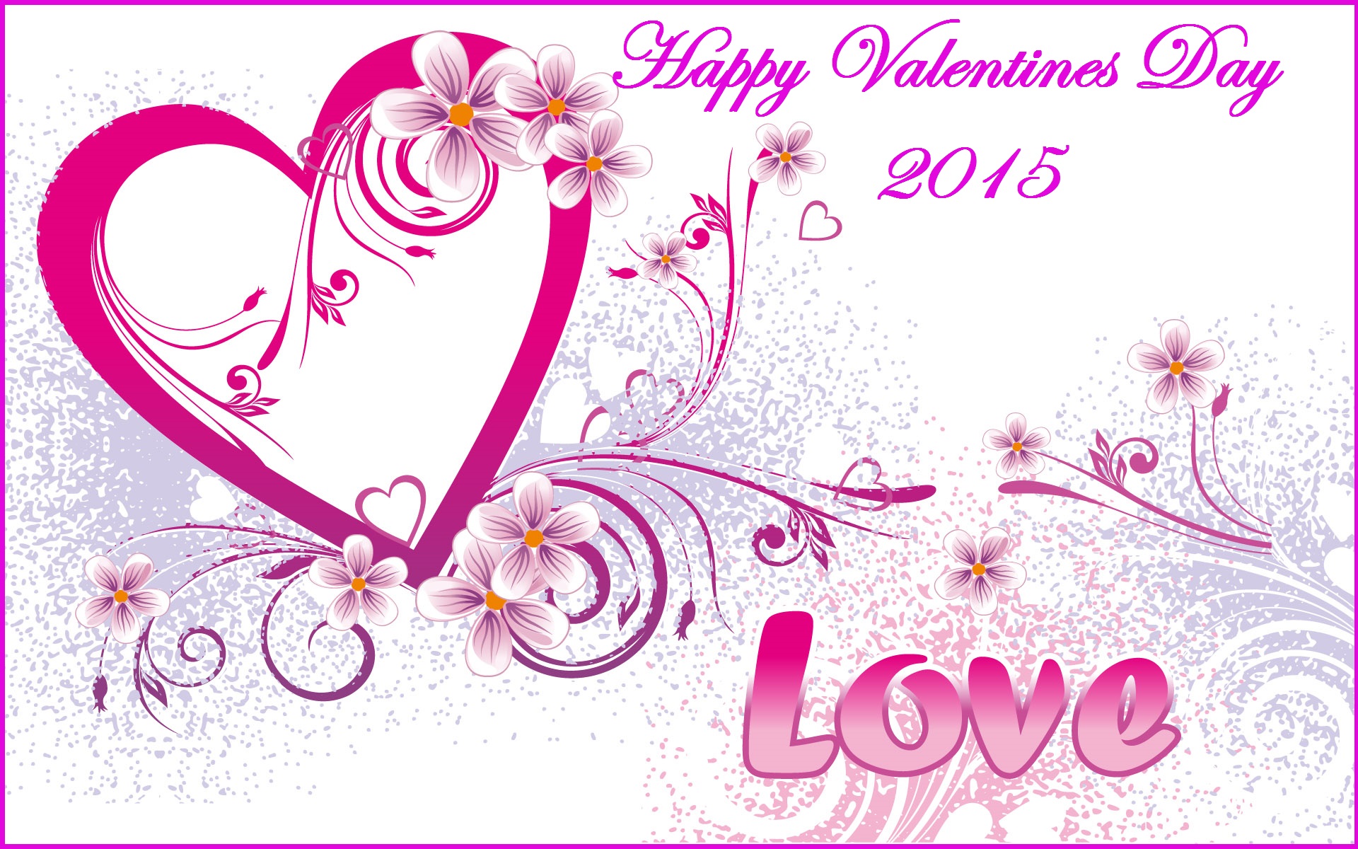 Happy Valentines Day 2015 Image with Pink heart & flowers for Whatsapp FB 