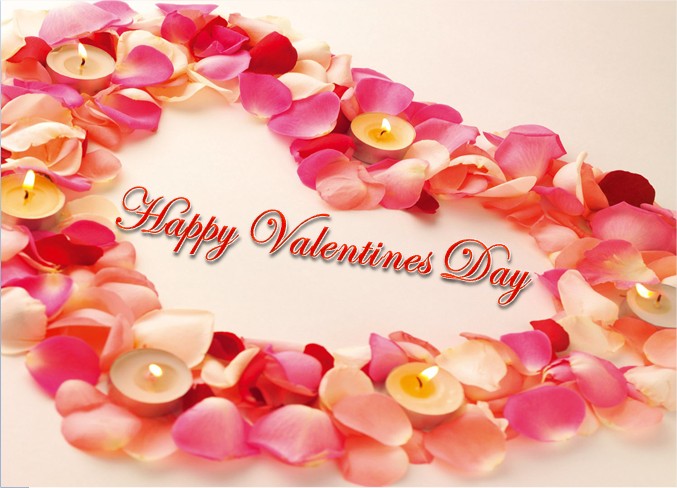 Valentines Day Images with pink flower petals and candles
