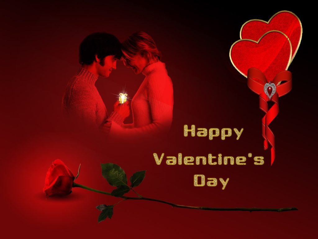 Valentines Day Red Image with boy presenting a ring to a girl