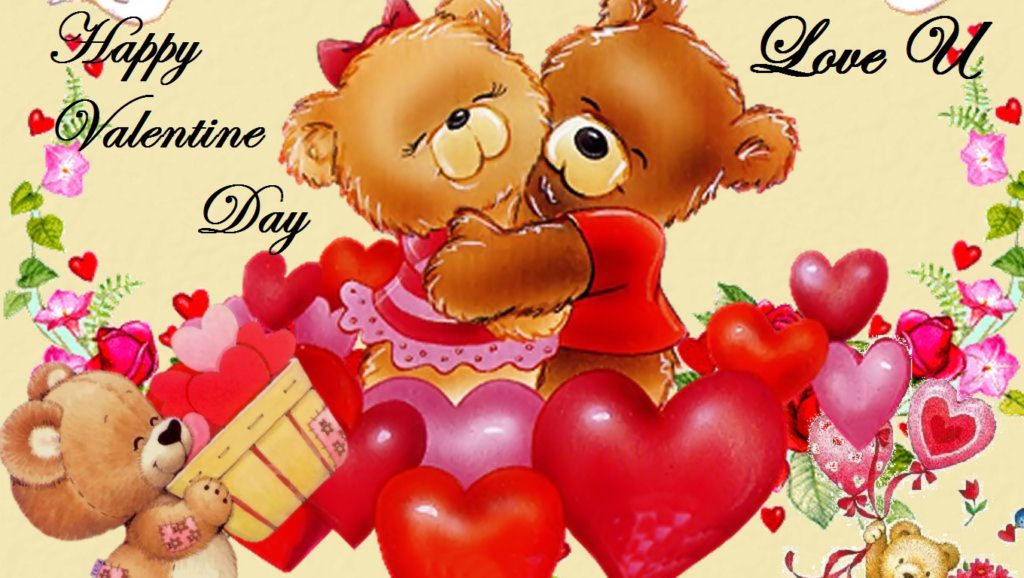Valentines Day Image with lovely teddy bears hugging