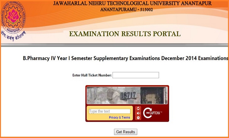 JNTU Anantapur B.Pharmacy 4th Year 1st Sem Supply Dec 2014 Exam Results