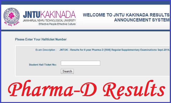JNTUK 2nd year Pharma-D [R08] Regular and Supply Sept 2014 Results Declared