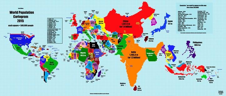 World map as per the population