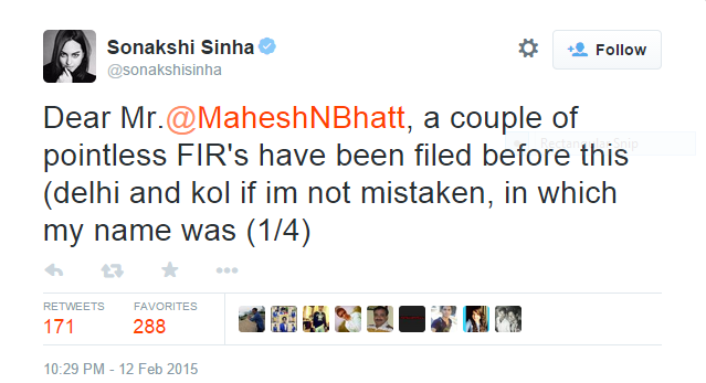 Sonakshi sinha Twitter tweet about AIB Controversy