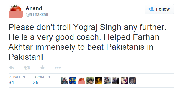 Anand Twitted about YOGRAJ SINGH