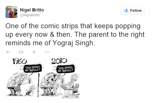 Nigel Britto twitted about YOGRAJ SINGH