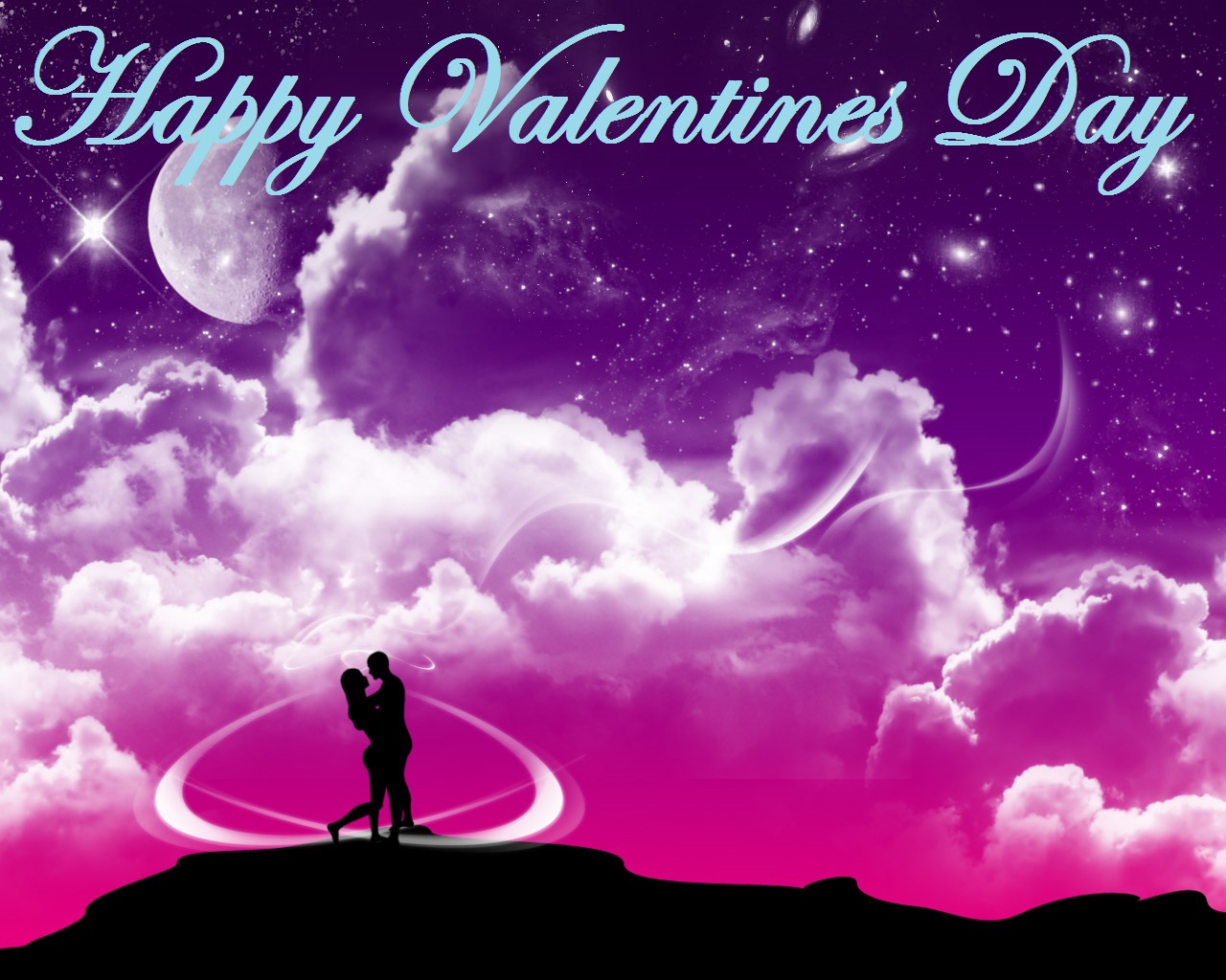 Happy Valentines day image of a couple with pink sky