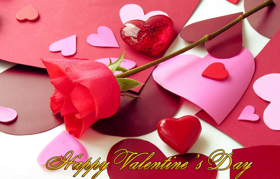 Valentines day Wallpaper with red rose and heart symbol