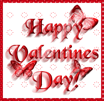Valentines Day Image with Butterflies and red hearts gilttering