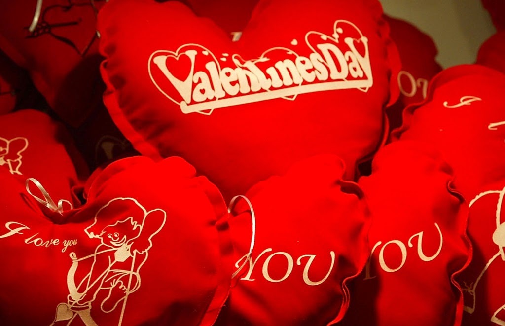 Valentines Day images with red heart shape cushions