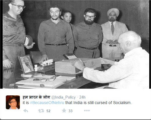 #BecauseOfNehru - Twitter tweet focusing on Jawahar lal nehru socialism