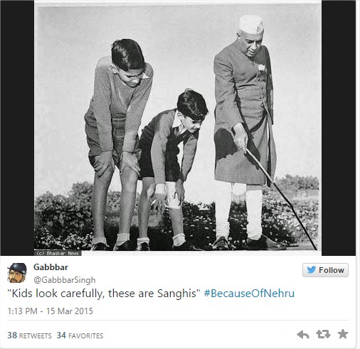 Photos So why was #BecauseOfNehru trending Why, #BecauseOfNehru, of course! showing his grand children s in garden some thing with stick 