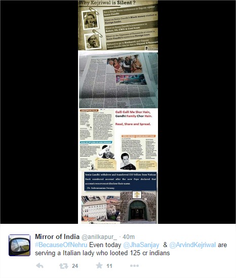 #BecauseOfNehru - Twitter tweet tweeted by Mirror Of India