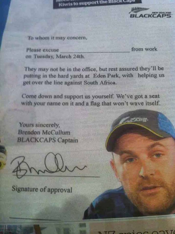 mccullum letter asking support for world cup semi finals