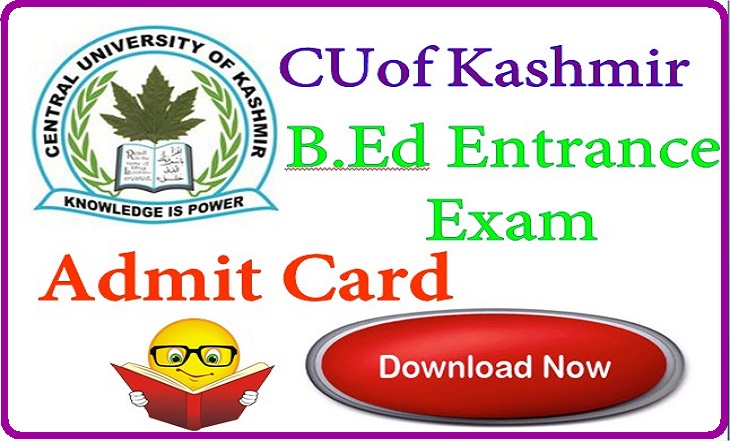 CU Kashmir B.Ed. 2015 Admit Card