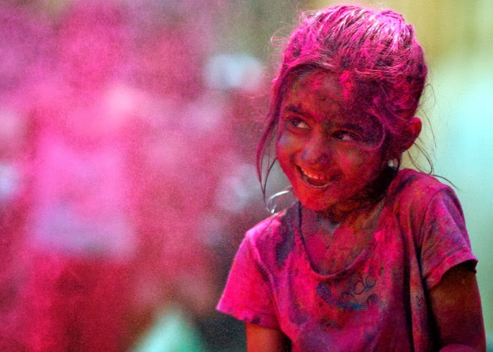 Holi Image- cute girl with pink colour