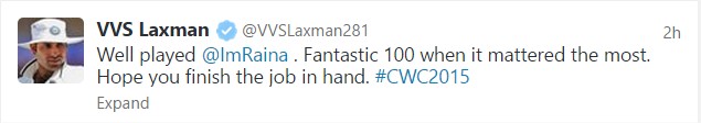 VVS Laxman praises MS Dhoni lead Team India with his tweet and Suresh Raina