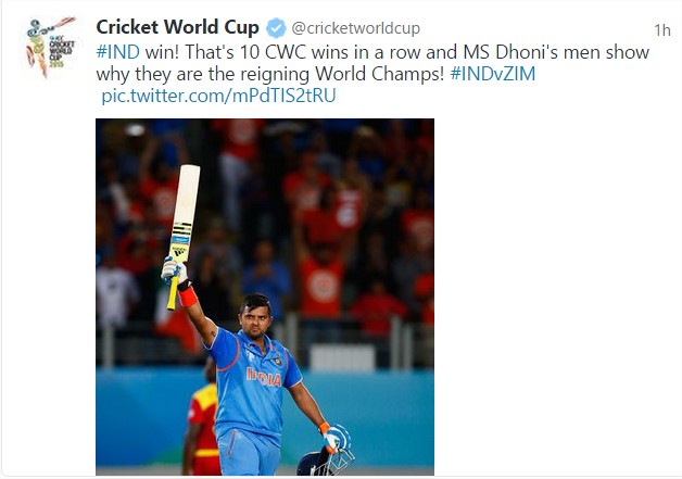Cricket world Cup priases Indian criket team for thier outstanding game @ICC Cricket World Cup