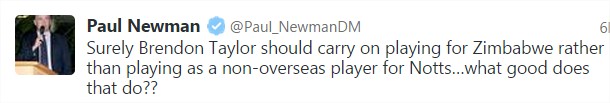 Pual Newman tweets on his outstanding batting @ ICC Cricket World Cup