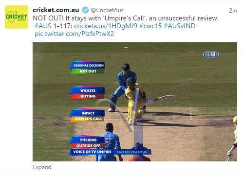 AUS vs IND - twitter tweet (Steven Smith 59(60) Aaron Finch 46(76) ) - AUS vs IND, 2nd Semi-Final - Live score, commmentary