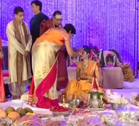 Manoj Engagement- Pranathi in yellow saree