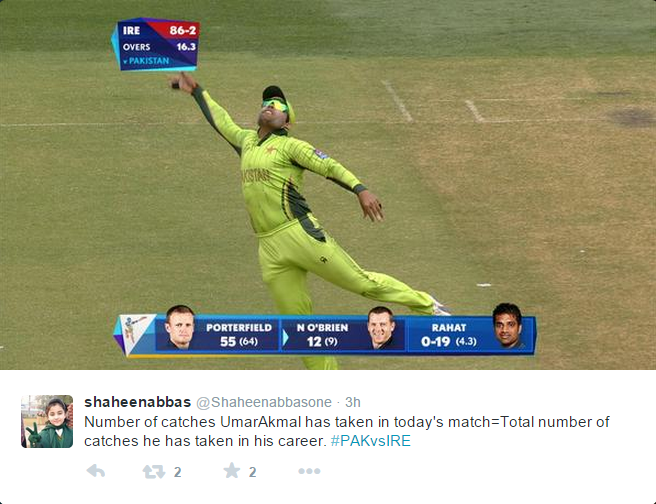 number of umar akmal catches in his career