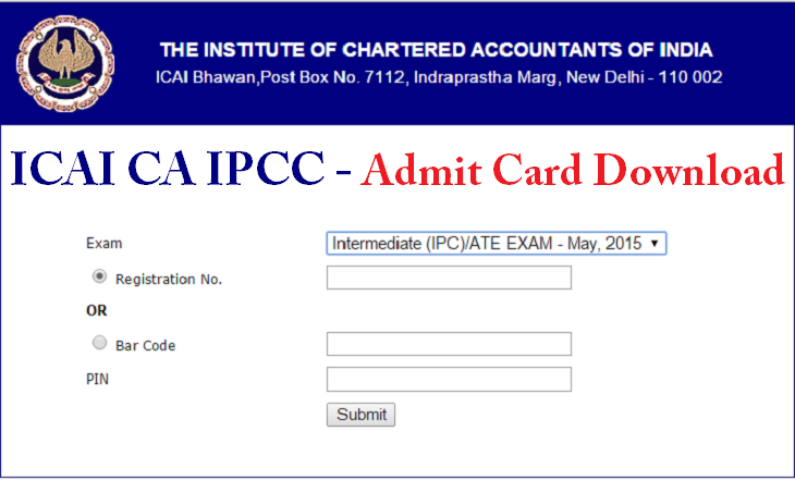  ICAI CA IPCC May 2015 Admit card