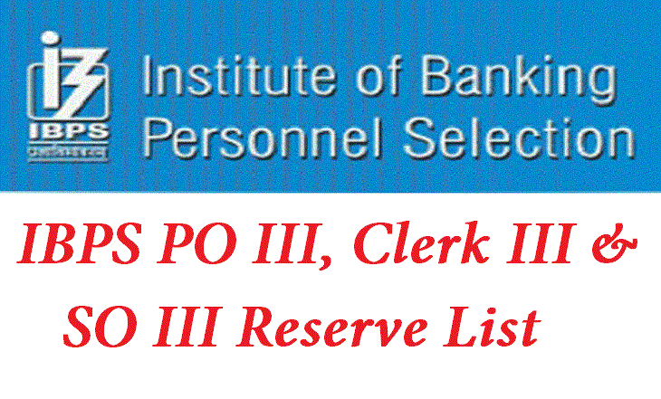 IBPS PO III, IBPS Clerk III and IBPS SO III Reserve List