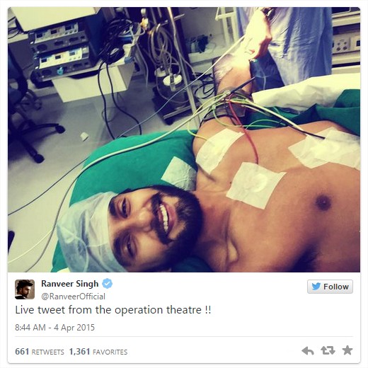 Ranveer Singh Undergoes Surgery, Live Tweets From Operation Theatre - NDTV Movies - Google Chrome