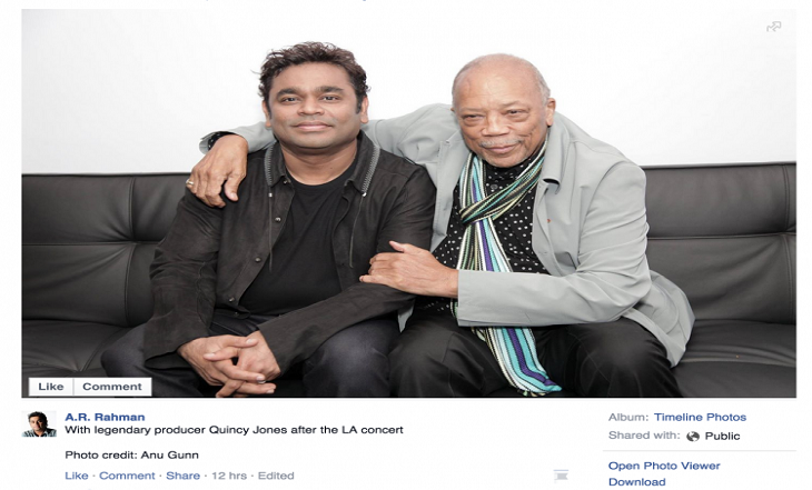 AR Rahman with Quincy Jones - FB screen shot