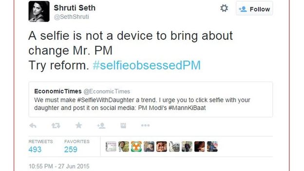 Sruthi Seth tweets on Narendra Modi selfiwith daughter initiative iver mann ki baat 