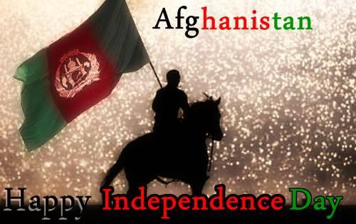 Happy Afghanistan Independence Day 2015 image with person holding the flag