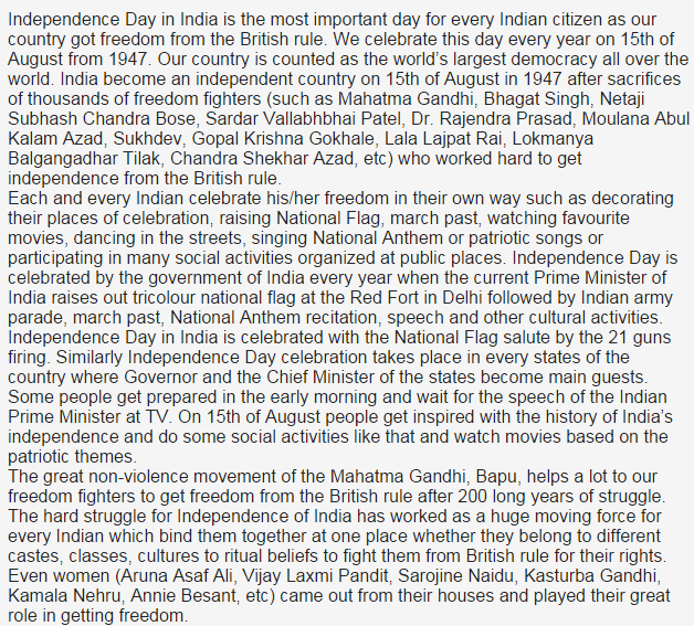 essay on indian independence day