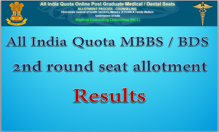 All India Quota MBBS / BDS 2nd round seat allotment Result