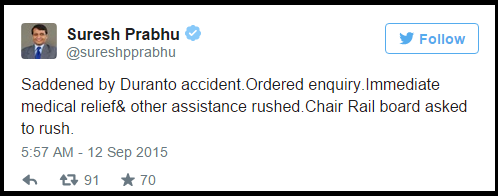 Tweets of Suresh Prabhu