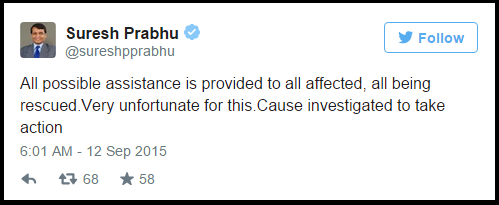 Tweets of Suresh Prabhu